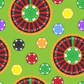 Casino fortune wheel roulette gambling game chips seamless pattern background vector illustration f Royalty Free Stock Photo