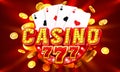 Casino free spin 777 label frame, golden banner, border winner, Vegas game. Vector