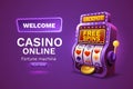Casino free spins banner slots machine winner, jackpot fortune of luck. Vector illustration Royalty Free Stock Photo