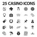 Casino, gambling 25 black simple icons set for web