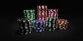 Casino gambling chips stacks. Poker chips on black background 3d