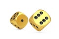 Casino Gambling Concept. Gold Game Dice Cubes in Flight. 3d Rendering