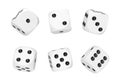 Casino Gambling Concept. Set of White Game Dice Cubes in Differetn Positions. 3d Rendering Royalty Free Stock Photo