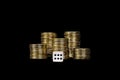 Casino Gambling, Dice With Gold Chips Royalty Free Stock Photo