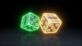 Casino Dices With Glowing Neon Lights Isolated On The Black Background - 3D Illustration