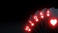 Royal Flush in Hearts Poker Playing Cards With Neon Red Lights Isolated On The Black Background - 3D Illustration Royalty Free Stock Photo