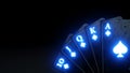 Royal Flush Poker Playing Cards With Neon Lights Isolated On The Black Background - 3D Illustration Royalty Free Stock Photo