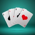 Casino gambling poker blackjack vector concept with playing cards with four aces