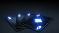 Casino Gambling Poker Cards Concept With Glowing Blue Neon Isolated On The Black Background - 3D Illustration Royalty Free Stock Photo