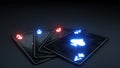 Casino Gambling Poker Cards Concept With Glowing Red and Blue Neon Isolated On The Black Background - 3D Illustration Royalty Free Stock Photo