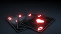 Casino Gambling Poker Cards Concept With Glowing Red Neon Isolated On The Black Background - 3D Illustration Royalty Free Stock Photo