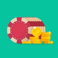 Casino gambling poker chips stack icon vector with money coins pile isolated flat cartoon illustration Royalty Free Stock Photo