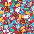 Casino gambling seamless pattern, vector illustration. Symbols of fortune, icons of luck, isolated emblems in flat style