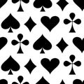 Casino gambling theme. Seamless pattern with playing card suits. Poker card suits - hearts, clubs, spades and diamonds. Vector Royalty Free Stock Photo