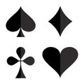 Casino gambling theme. Set of playing card suits. Poker card suits - heart, club, spade and diamonds. Vector illustration