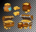 Casino and Game cartoon 3d money icons. Gold coins in moneybags Royalty Free Stock Photo