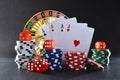 Casino game objects isolated on black background