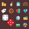 Casino game poker gambler symbols blackjack cards money winning roulette joker vector illustration. Royalty Free Stock Photo