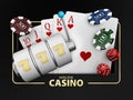 Casino Games of Fortune Conceptual Banner 3d Illustration of Casino Games Elements. Royalty Free Stock Photo