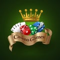Casino games logo. The best casino games. Dice, cards, chips Royalty Free Stock Photo