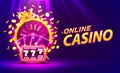 Casino golden colorful fortune wheel, Neon slot machine wins the jackpot. Royalty Free Stock Photo