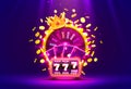 Casino golden colorful fortune wheel, Neon slot machine wins the jackpot. Royalty Free Stock Photo