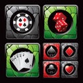Casino icons and items on cracked web buttons
