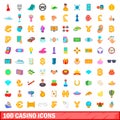 100 casino icons set, cartoon style Royalty Free Stock Photo