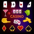 Casino icons set, cartoon style Royalty Free Stock Photo