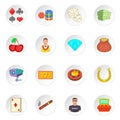 Casino icons set, cartoon style Royalty Free Stock Photo