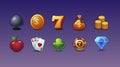 Casino icons set, symbol gamble collection, slots sign. Vector illustration