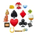 Casino icons set symbols, cartoon style Royalty Free Stock Photo