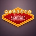 Casino light sign. Wall signage with marquee lights. Casino, theater, cinema or club decore. Retro banner, frame with light bulbs