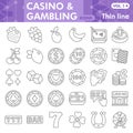 Casino line icon set, gambling symbols collection or sketches. Gaming and gambling thin line with headline linear style Royalty Free Stock Photo