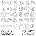 Casino line icon set, gambling symbols collection or sketches. Gaming and gambling thin line linear style signs for web Royalty Free Stock Photo