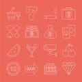 Casino line icon set