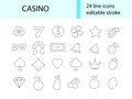 Casino line icons collection. Lottery and slot machine signs set. Bingo and jackpot. Isolated vector illustration Royalty Free Stock Photo