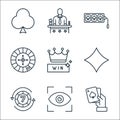 Casino line icons. linear set. quality vector line set such as card game, view, poker chip, card game, monarchy, casino, jackpot Royalty Free Stock Photo