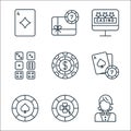 Casino line icons. linear set. quality vector line set such as croupier, clover, spade, card game, casino chip, dice, monitor,