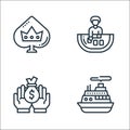 casino line icons. linear set. quality vector line set such as cruise, money bag, baccarat
