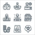 Casino line icons. linear set. quality vector line set such as lucky, dice, poker chip, slot machine, gambler, croupier, gambler,