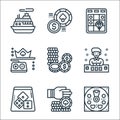 Casino line icons. linear set. quality vector line set such as pachinko, chip, dice, gambler, poker chip, online casino, bingo,