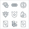 casino line icons. linear set. quality vector line set such as poker cards, coins, card game, shopping bag, protection, diamond, Royalty Free Stock Photo