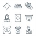 casino line icons. linear set. quality vector line set such as police, phone, view, cctv, poker cards, croupier, casino chip, Royalty Free Stock Photo