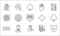 Casino line icons. linear set. quality vector line set such as protection, gift, ticket, coins, croupier, casino chip, card game,