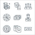 casino line icons. linear set. quality vector line set such as ticket, card game, casino, policeman, money, clover, customer, card