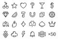 Casino line icons for slot machine. Set of outline gaming icons. Casino and gambling signs, fruits and online casino icons for