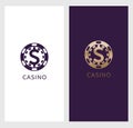 Casino logo banner, dollar sign icon in chip,royal label symbol,logotype concept. Will be suitable for flyer,poster