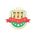 Casino logo, colorful gambling vintage emblem with lucky number 777 Royalty Free Stock Photo