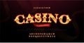 Casino luxury 3d alphabet gold logotype with royal font. Typography red and golden fonts letters uppercase and number. vector